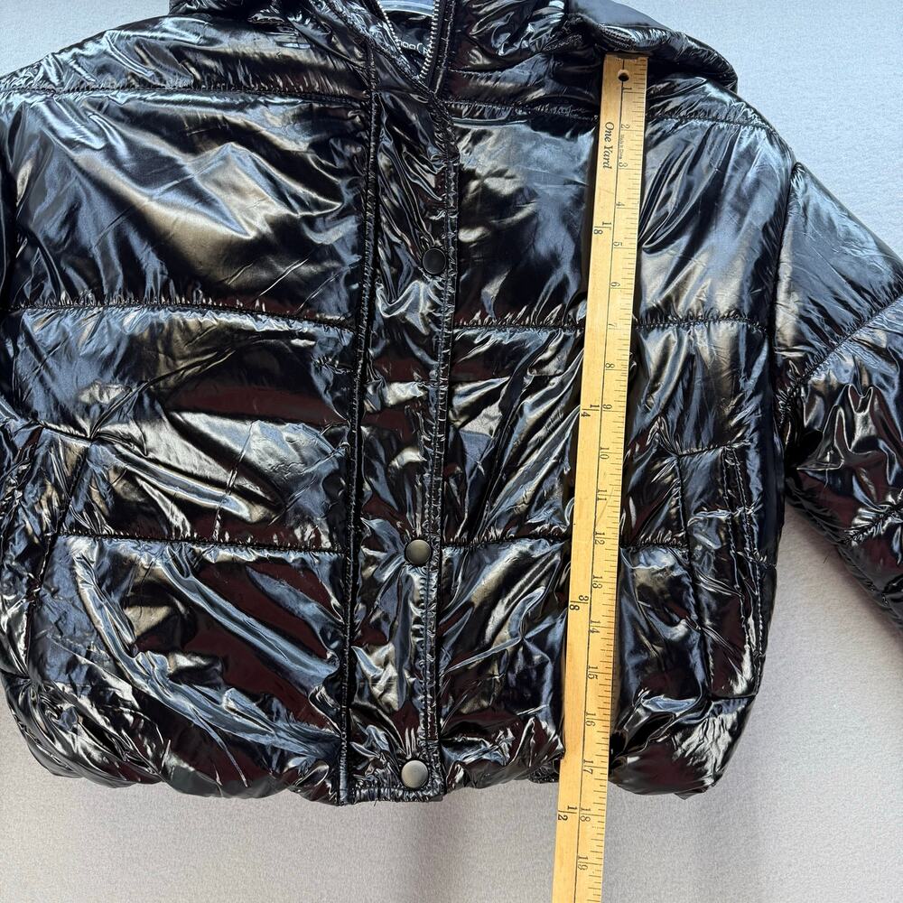 Boohoo Puffer Coat Women's Size 6 Shiny Black Hooded Cropped Streetwear Gorpcore - Picture 11 of 12